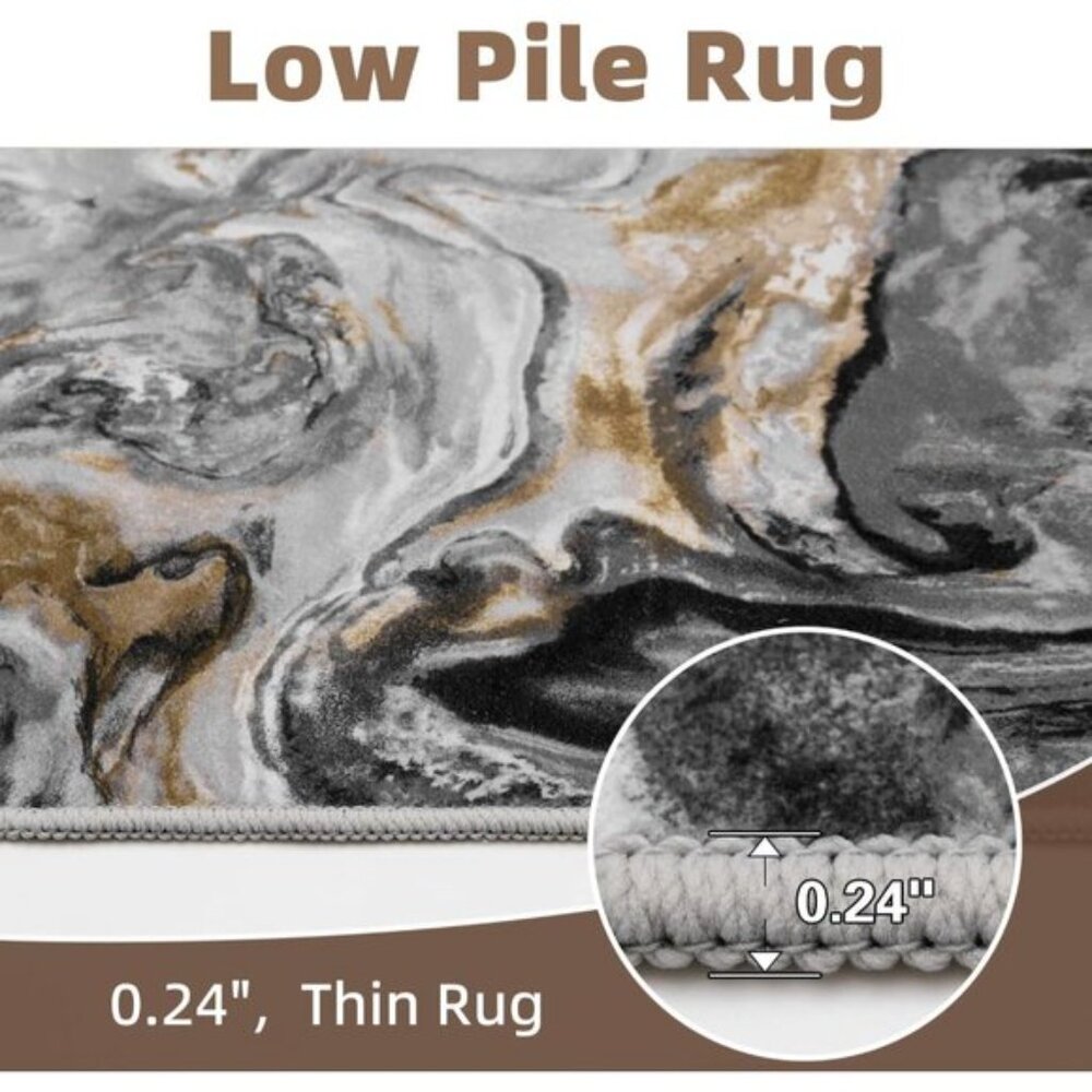 New 5x7 Black & Grey Marble Rug. Ultra-Soft, Washable, Non-Slip, Modern Carpet - Picture 3 of 7
